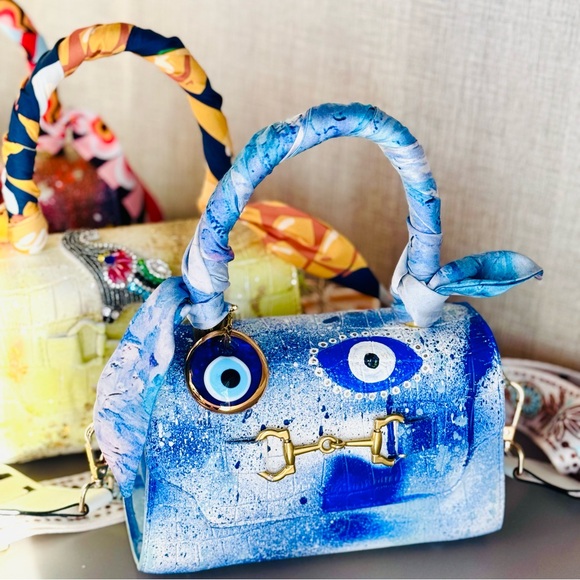 Artistic Crossbody Bag with Evil Eye Design - Picture 2 of 12